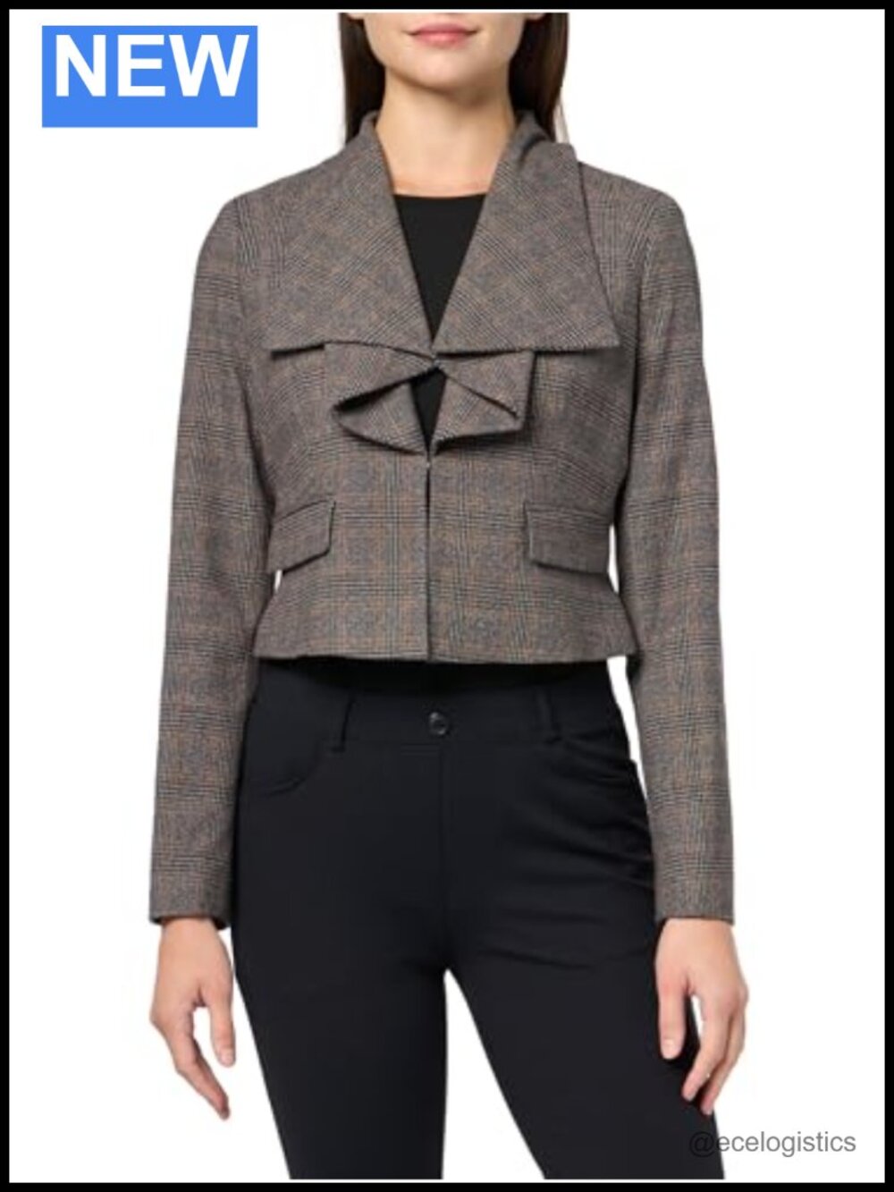 Cropped Long Sleeve Shawl Collar Blazer with Bow Front